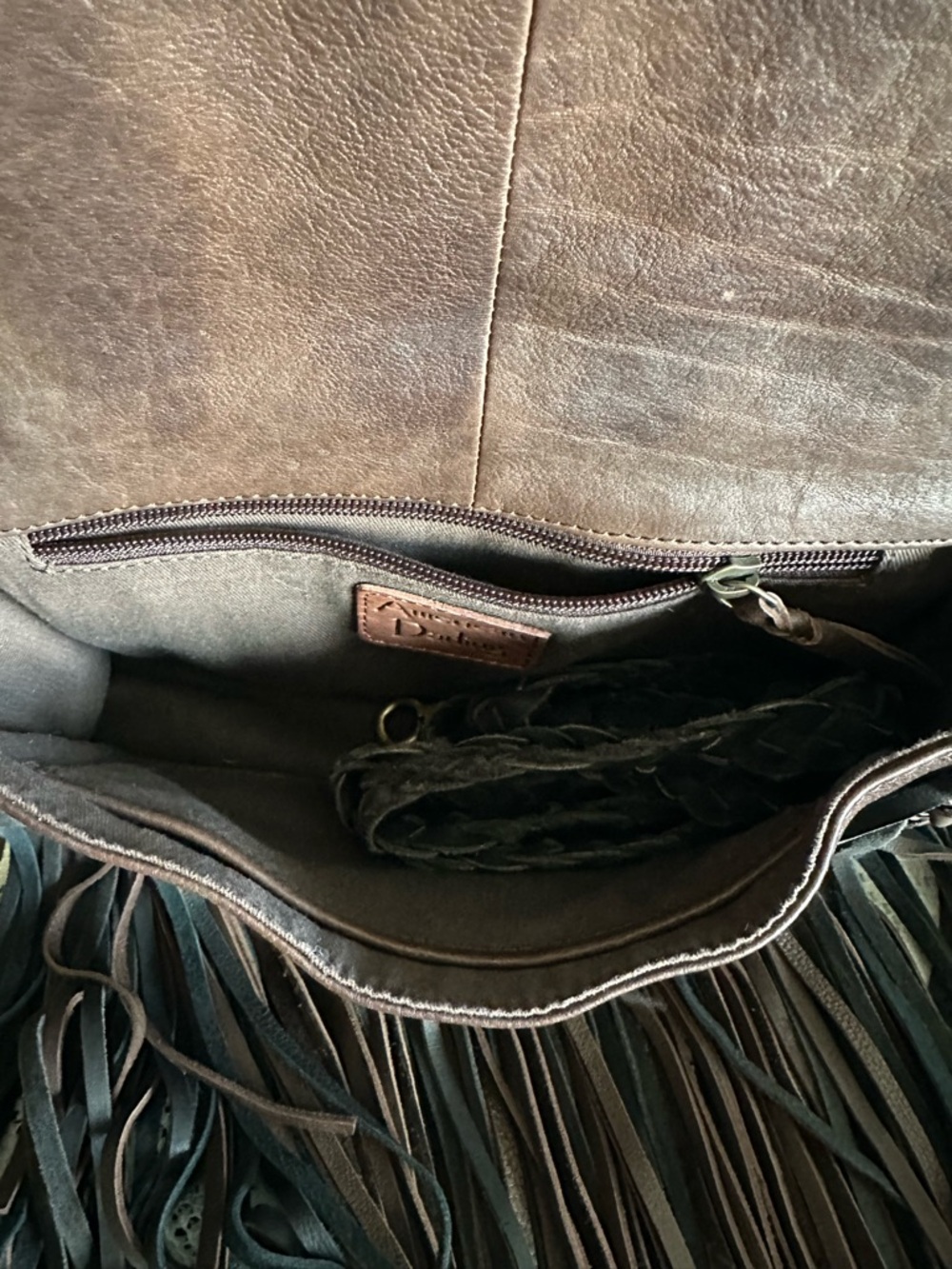American Darling Brown Leather Fringe Crossbody with Turquoise Accent - Picture 2 of 3